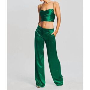 NEW RETROFETE eliza satin pant in emerald size large